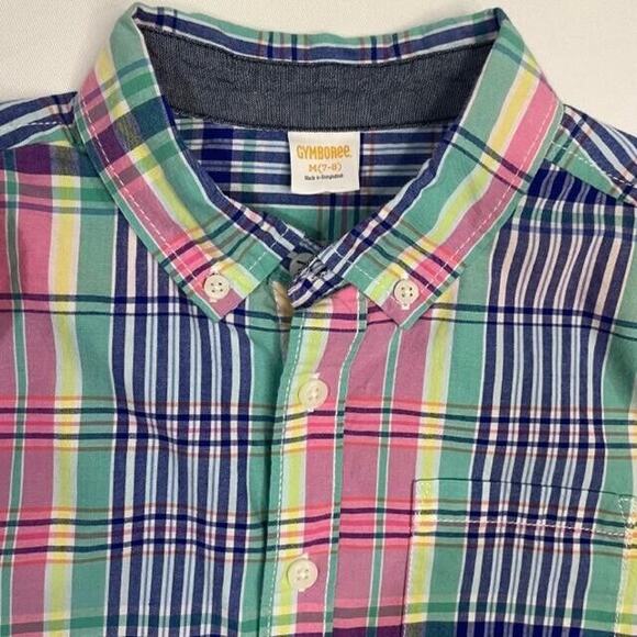 Gymboree Plaid‎ Dress Shirt Pastel Colors Boys Button Up Size Medium 7/8 - Picture 1 of 7